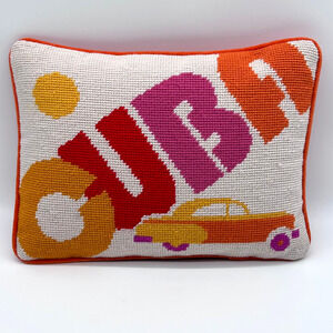 JONATHAN ADLER JET SET NEEDLEPOINT CUBA THROW PILLOW WOOL AND COTTON